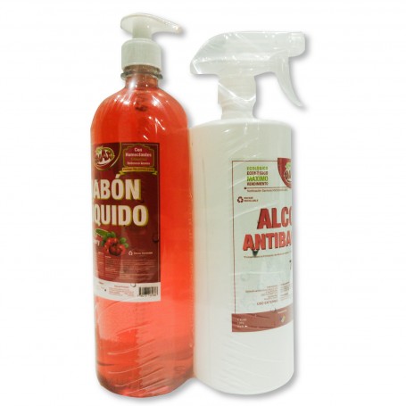 ALCOHOL ANTIBACTERIAL 1LT + JABÓN LIQUIDO 1LT