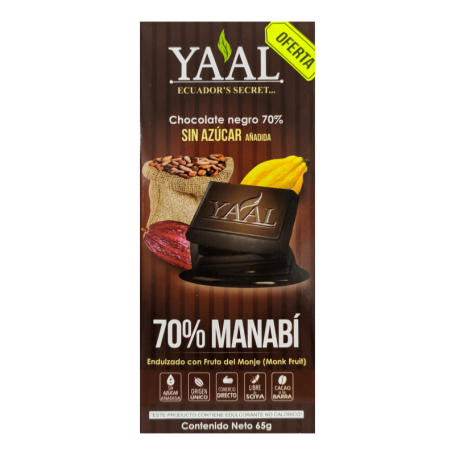 CHOCOLATE NEGRO SIN AZUCAR BARRA 70% 65GR