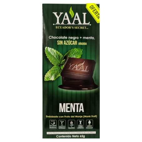 CHOCOLATE NEGRO MENTA SIN AZÚCAR BARRA 65GR