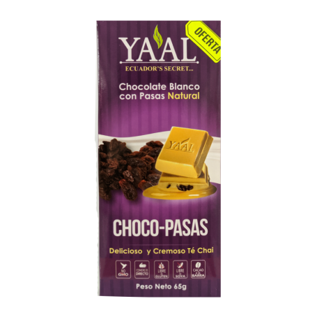CHOCOLATE BLANCO CON PASAS BARRA 65GR